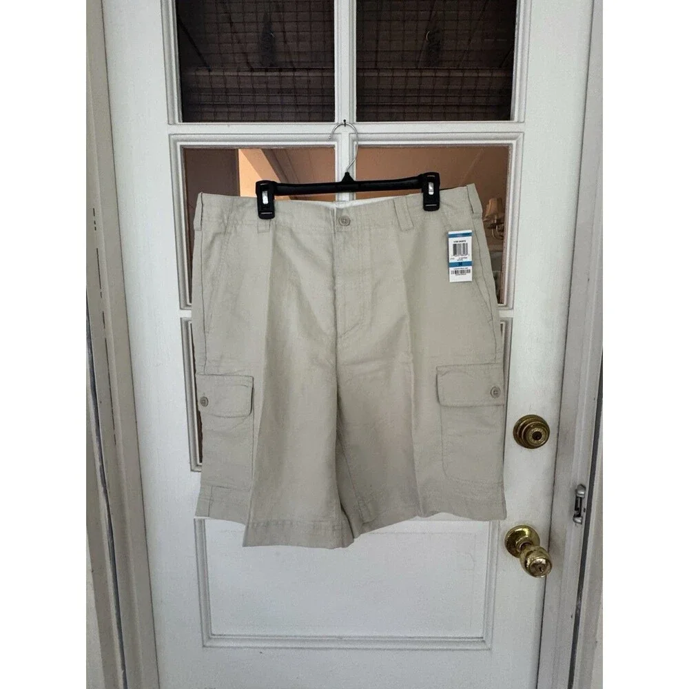 Club Room Men's Cargo Shorts 36 Khaki Linen Cotton Blend Preppy Classic New